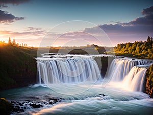 Industrial sites at sunset Capture the motion of the waterfall with a slow shutter speed Soft made with generative ai