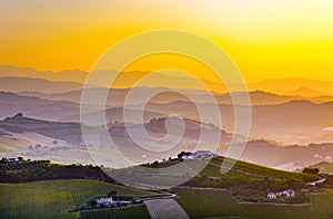 Lanscape in Italy at sunset, Marche