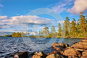 Lanscape with lake and pines Karelia