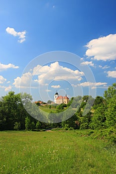 Lanscape nature with church on the hill