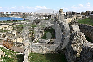Lanscape of ruins of fortress in Chersonesos