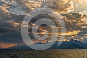 Lanscape of sunset over mountains and sea