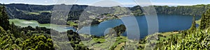 Lanscape from the volcanic crater lake of Sete Citades in Sao Miguel Island of Azores Portugal. photo
