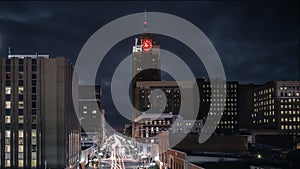 Lansing Michigan Cityscape at Night with Traffic