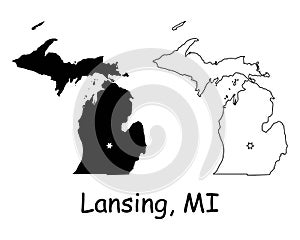 Lansing Michigan MI State Border USA Map