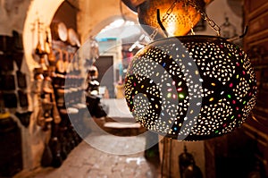 Lanten shop in Marrakech souk, Morocco.