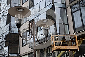 Lantern on the background of the new building.