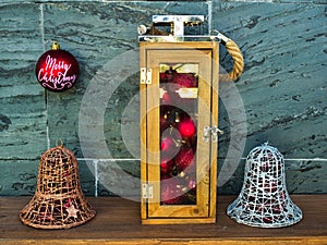 Lantern with balls and Christmas decoration