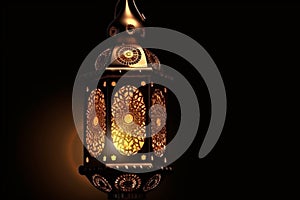 Lantern on a black background. Ramadan Kareem concept. Ai generative