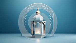 Lantern on a blue background. Ramadan as a time of fasting and prayer for Muslims