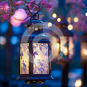 lantern with blue blurred background generative AI