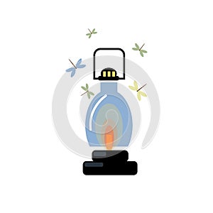 Lantern with a burning candle. Fly the moths. Vector image