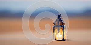 Lantern in the desert. Ramadan Kareem background