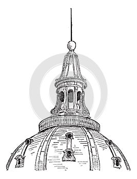 Lantern of the dome of the Sorbonne in Paris, vintage engraving