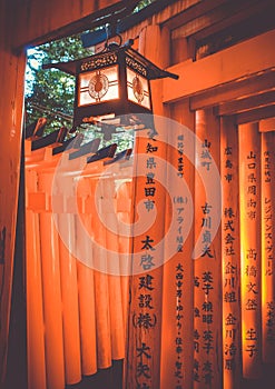 Lantern in Fushimi Inari Taisha shrine, Kyoto, Japan