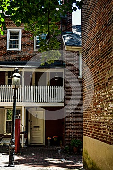 Lantern in Historic Elfrith`s Alley Philadelphia beautiful brick buildings