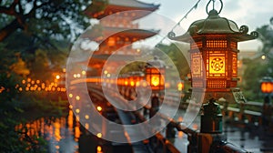 Lantern Illuminates Bridge at Night