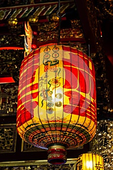 Lantern inside Khoo Kongsi clanhouse, Hokkien clan temple, UNESCO World Heritage site part of Georgetown Penang, Malaysia