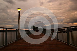 Lantern on a landing stage - idyllic mood on a beautiful lake in canada