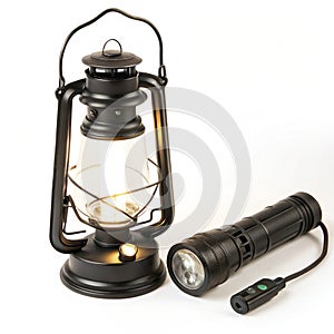 Lantern lighting fixture illuminated as flashlight on white background