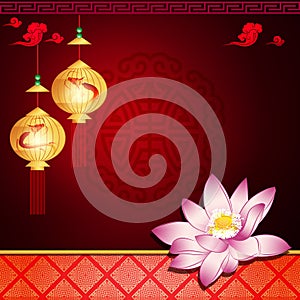 Lantern and lotus with space for text or image