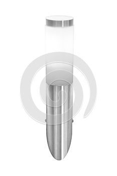 Lantern luminaire, isolated lit inox lamp macro closeup, modern photo