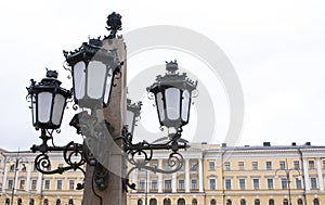 Lantern of the monument to Alexander II The Liberator at the Senate Square in Helsinki.