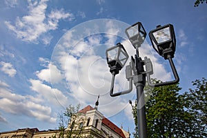 Lantern near monument to Taras Shevchenko in Lviv photo