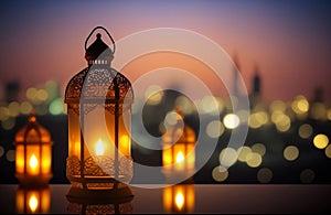 lantern in the night Arabian nights , Ramadan Eid crescent moon