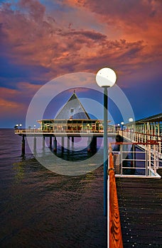 Lantern on the pier in Heringsdorf. Baltic Sea island Usedom. Germany