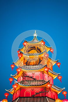 Lantern towers over the streets during Chinese New Year celebrations in Bangkok