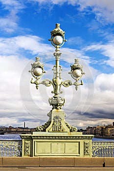 Lantern on the Troitsky Bridge in St. Petersburg