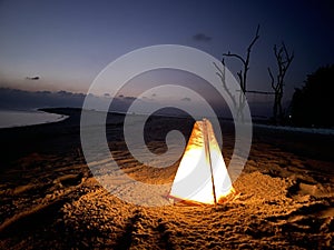 Lanterns on the beach at Omadhoo Island, Maldives