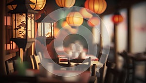 Lanterns in a Chinese restaurant. Vintage style toned picture