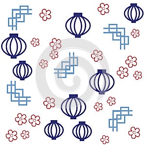 Lanterns and flowers seamless pattern vector.