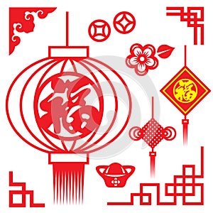 Lanterns frame conner flower money coin china and china knot and Chinese word mean happiness