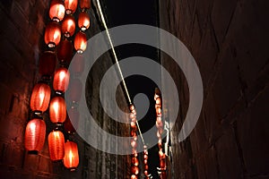 The lanterns hanging in the alley of the scenic Jinli Ancient St