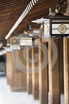 Lanterns Hanging From Eaves at Meiji Shrine photo