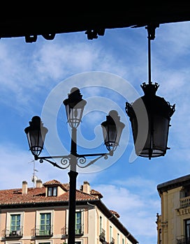 Lanterns of the main square of the medieval city of Segovia