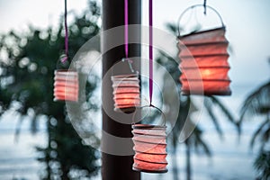 Lanterns of paper in the gazebo