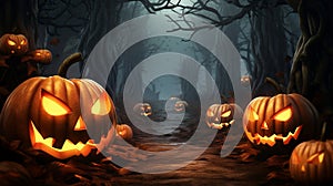 Lanterns In Spooky Forest With Ghost Lights - Halloween Background