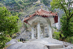 Lanting Lan Pavilion near Cimu Bridge at Taroko National Park. a famous tourist spot in Xiulin, Hualien, Taiwan