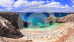 Lanzarorote Canary islands beach scenery.  popular scenic Papagayo beach i