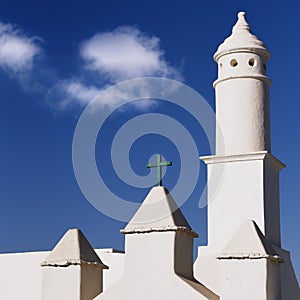 Lanzarote, architecture detail, old white church.