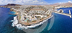 Canary islands,Lanzarote, Playa Blanca beach and resort. ,aerial view photo
