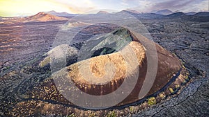 Lanzarote island. Timanfaya national park. aerial drone view