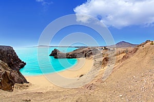 Lanzarote Papagayo turquoise beach and Ajaches photo