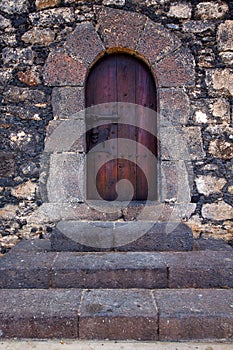 lanzarote spain canarias brass brown knocker in a closed wood photo