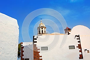 Lanzarote Teguise white village with church tower photo