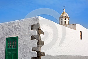 Lanzarote Teguise white village with church tower photo